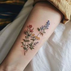 Wildflower Tattoo Sketch Set Floral Tattoos On Dark Skin, Wildflower Tattoo Forearm, Wildflower Leg Tattoo, Dainty Floral Tattoo, Tattoo Arm Flower, Wildflower Bouquet Tattoo, Fineline Floral Tattoo, Wildflower Sketch, Wild Flower Tattoo