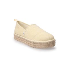 Step into comfort and style with these TOMS Wren women's espadrille platform shoes. Click this FOOTWEAR GUIDE to find the perfect fit and more! Step into comfort and style with these TOMS Wren women's espadrille platform shoes. Click this FOOTWEAR GUIDE to find the perfect fit and more! FEATURES Espadrille design Lightweight Slip-on for easy on and offDETAILS Canvas upper and lining Rope midsole Rubber outsole Round toe Slip-on 1.5-in. platform Spot clean Imported Size: 7.5. Color: Natural. Gend Cushioned Espadrille Slip-ons, Comfortable Round Toe Espadrille Slip-ons, Comfortable Platform Slip-ons For Spring, Casual Platform Slip-ons With Round Toe, Casual Round Toe Platform Slip-ons, Textile Espadrilles With Rubber Sole, Round Toe, Beige Slip-on Espadrilles With Round Toe, Comfortable Espadrilles With Cork-bed Midsoles, Comfortable Espadrilles With Textured Sole And Round Toe