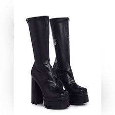 Vixen Vendetta Platform Boots. These Platform Boots Have A Vegan Leather Construction, A Block Heel, A Platform Sole, And A Side Zip Closure. Use To Dress Up Outfits Like Miss Sabrina Carpenter!!! Bought But Have Never Used Because I Bought The Wrong Size (I’m Usually An 7 1/2 Or 8!) These Retail For $75-85. Message Me Reasonable Offers #Platformboots#Boot #Demonia #Bratz #Sabrinacarpenter Chunky Platform High Heel Boots In Faux Leather, Faux Leather Boots With Chunky Platform And High Heel, Edgy Wide Calf Platform Boots In Faux Leather, Edgy Wide Calf Faux Leather Platform Boots, Leather High Heel Mid-calf Boots With Chunky Platform, Leather Mid-calf Boots With Chunky High Heel, Punk High Heel Platform Boots In Faux Leather, Punk Platform Boots With High Heel In Faux Leather, Edgy Knee-high Platform Heeled Boots