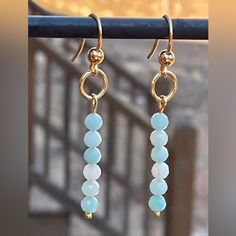 Handmade Earrings Beautiful Natural Aquamarine Stones Create These Simple But Beautiful Earrings . Made With Quality Materials Lead And Nickel Free Gold Tone Finish Lightweight Beautiful On , Make Great Gift Or Wonderful Spring Summer Earrings Come In Beautiful Gift Box Appropriate 1.50 Inch Drop Single Bead Earrings, Stone Bead Earrings, Gemstone Bead Earrings, Simple Bead Earrings, Simple Dangle Earrings, Wire Earrings Handmade, Kitten Earrings, Pearl Earrings Handmade, Red Flower Earrings