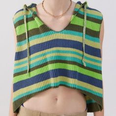 NEW URBAN OUTFITTERS SWEATER VEST SMALL GREEN MULTI HOODED STRIPE LOOSE FIT BDG green blue navy color big oversized fit NEW PERFECT CONDITION NEW WITH TAGS ATTACHED ITEM IS UNWORN AND UNUSED Please see all measurements and photos Measurements are approx Pit to Pit 24.5 Shop Freckle Clouds BDG Reid Hooded Sweater Vest urban urbn uo outfitters outfitter bdg hooded hood hoodie sweater sweatshirt stripe stripes striped line lines lined printed print pattern multicolor multicolored multi color colore Stylish Tops For Girls, Urban Outfitters Sweater, Long Sweater Vest, Crochet Sweater Pattern Free, Urban Outfitters Women, Waffle Knit Sweater, Sweatshirt Outfit, Oversized Pullover, Purple Sweater