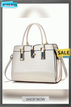 Autumn and Winter Fashion Bright Leather Handbag Large Capacity Crocodile Pattern Shoulder Messenger Bag Beige Crocodile Pattern Satchel Bag, Beige Crocodile Pattern Bag For Daily Use, Beige Top Handle Bag With Crocodile Pattern, Elegant White Shoulder Bag With Crocodile Pattern, Trendy White Crocodile Pattern Shoulder Bag, Trendy White Crocodile Pattern Bags, Formal Beige Crocodile Pattern Shoulder Bag, Chic Crocodile Pattern Satchel For Shopping, Trendy Office Bag With Crocodile Pattern