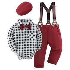 PRICES MAY VARY. High-quality material: The baby boy clothes is made of cotton blend, soft to the touch, comfortable and skin-friendly, no harm to the skin of the baby boy, handsome and attractive. Beautiful design: Baby boy outfit is designed for little gentleman, dress shirt with bow-tie and long pants make for baby boys, solid color/plaid tops with unique pleated design, beret very comfortable for your infant boy. Size: The cute baby boy suit have 4 sizes, newborn baby boy 0-3 months, baby boy suit 3-6 months, baby boys gentleman clothes 6-12 months, boys tuxedo suit 12-18 months, toddler Wedding suits 18-24 months. Occasions: Tuxedo designed suitable for baptism, pageant, party, wedding, church, cocktail party or birthday. Adorable beret with bow tie design, look more gentleman and fas Gentleman Outfit, Bodysuit Shirt, Baby Boy Dress, Bowtie And Suspenders, Boys Long Sleeve Shirts, Infant Boy, Newborn Boy Clothes, Suspender Pants