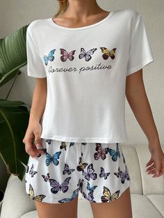 Comfortable White Sleepwear Set, Comfortable White Sleep Set, Casual Multicolor Printed Sleepwear, White Relaxed Fit Sets For Pajama Party, White Relaxed Fit Sleep Set, Casual Printed Sleep Sets, White Casual Sleepwear Set, Casual Printed Sleepwear For Pajama Party, Casual White Sleepwear Set