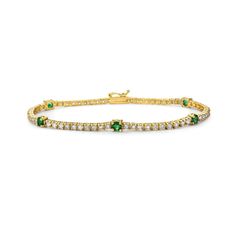 Alternate Diamond & Round Emerald Tennis Bracelet (3.25 ct.) 4-Prongs Setting in 14K Gold Emerald Tennis Bracelet, Artisan Gift, Fine Jewelry Designers, White Rose Gold, Tennis Bracelet, Jewelry Lover, Quality Diamonds, Pendant Earrings, Look Chic