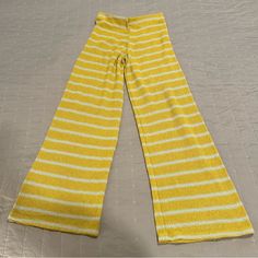 Never Worn (No Tags) Zara Yellow And White Stripped Beach Pants Size: Small Trendy Striped Bottoms For Beach Season, Striped High Waist Bottoms For Beach Season, High Waist Striped Bottoms For Beach Season, Striped Stretch Pants For Summer, Beach Stretch Striped Bottoms, Yellow Summer Loungewear Bottoms, Striped Stretch Bottoms For Summer, Chic Yellow Lounge Pants, Chic Yellow Loungewear Pants