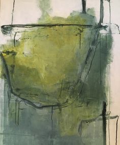 an abstract painting with green and yellow colors