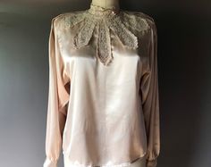 Victorian Blouse, Silky Blouse, Lace Neckline, Long Sleeve Lace, Shoulder Pads, Womens Clothing Tops, Purses And Handbags, Apparel Accessories, Blouses For Women