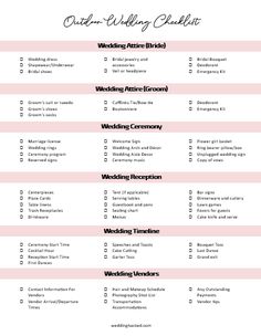 the wedding checklist is shown in pink and white