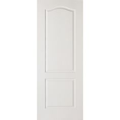 a white door with an arched top and bottom panel, in the shape of a door