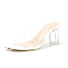 Clear Heel Mules PVC Transparent Slip On Heeled Sandals Spring Clear Jelly Sandals With Translucent Outsole, Summer Clear Jelly Sandals With Clear Strap, Transparent High Heel Sandals For Summer, Clear High Heel Sandals For Summer, Clear Synthetic Jelly Sandals For Spring, Spring Clear High Heel Jelly Sandals, Clear High Heel Jelly Sandals For Beach, Spring Clear Jelly Sandals With Transparent Straps, Spring High Heel Jelly Sandals With Clear Strap