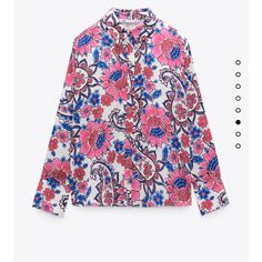 Lapel Collar Shirt With Cuffed Long Sleeves .Front Button Closure Zara Button-up Floral Print Blouse, Zara Floral Print Button-up Blouse, Zara Floral Print Button-up Top, Zara Collared Blouse With Floral Print, Zara Floral Print Collared Blouse, Chic Zara Shirt With Floral Print, Chic Zara Floral Print Shirt, Zara Multicolor Button-up Blouse, Elegant Multicolor Buttoned Tops