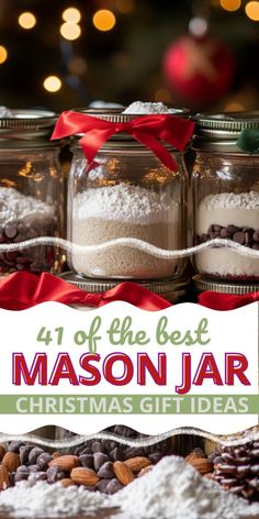 Struggling to find the perfect gift for your loved ones this holiday season? Ditch the usual store-bought options and put some heart into your presents with these yummy Mason Jar dry food mixes. They're easy to make, totally delicious, and oh-so-cute. And let's be real, gifting something homemade always feels special. Christmas Gift Mason Jar Ideas, Quart Jar Cookie Mixes, Recipe In A Jar Gift Christmas, Diy Mason Jar Recipe Gifts, Homemade Christmas Ideas For Gifts, Diy Christmas Mason Jar Gifts Cookie Mixes, Mason Jar Cookie Mix Recipe Christmas, Christmas Diy Mason Jar Ideas, Mason Jar Gifts For Friends