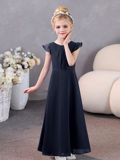 Dark_Navy Dark Navy Bridesmaid Dresses, Junior Bridesmaids, Junior Bridesmaid Dresses, Junior Bridesmaid, Chiffon Fabric, Cap Sleeves, In Style, Bridesmaid Dresses, Chiffon