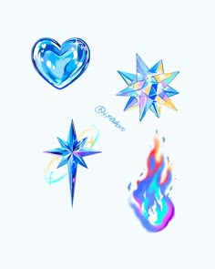 four different shapes and sizes of star stickers on a white background with the word love written below them