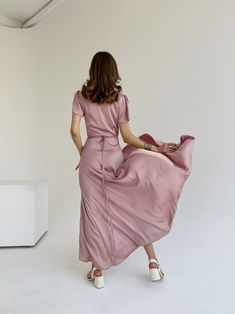 Miranda Dress Dusty Pink Silk Dress Dusty Pink Bridesmaid Dress Silk Dress With Short Sleeve Wrap Bridesmaid Dress Silk Wrap Dress - Etsy Ukraine Pink V-neck Satin Dress For Formal Occasions, Pink A-line Bridesmaid Dress, Pink A-line Bridesmaid Dress For Summer, Pink A-line Summer Bridesmaid Dress, Spring Short Sleeve Satin Midi Dress, Spring Satin Midi Dress With Short Sleeves, Pink Satin Dress For Summer Wedding, Elegant Short Sleeve Satin Dress For Summer, Spring Satin Puff Sleeve Dress