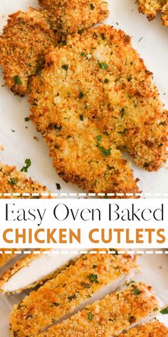 easy oven baked chicken cutlets on a white plate