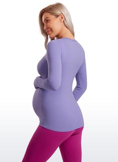 Butterluxe collection features super soft and stretchy high-quality fabric. This Maternity long sleeve offer coverage and support for all stages of pregnancy. Slightly wider belly detail better for your growing bump. Thumbholes for extended coverage and keep warmer. An essential maternity pullover during pregnancy and beyond, offers maximum comfort for everyday wear. Feature & Fitting: Butterluxe collection Design for yoga or daily wear during pregnancy and beyond Slim fit, hip length Slight Stages Of Pregnancy, Dark Lavender, Pregnancy Stages, Pregnancy Care, During Pregnancy, Maternity Wear, Hip Length, Bump, Quality Fabric