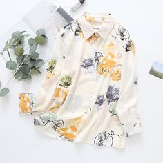 Women's Shirts Waterdrop Floral Printed Long Sleeve Lapel Chiffon Blouse Top Chiffon Tops Blouses, Cheap Clothing, Spring Outfits Women, Women Shirts Blouse, Chiffon Blouse, Women's Shirts, Blouse Top, Floral Printed, Clothing Women