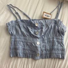 Brand New And So Cute But Just Didn’t Fit And I Couldn’t Return Light Blue Beach Tops With Buttons, Blue Buttoned Beach Top, Blue Beach Top With Buttons, Casual Light Blue Crop Top For Vacation, Light Blue Casual Beach Crop Top, Summer Casual Crop Top With Buttons, Casual Summer Crop Top With Buttons, Shifting Closet, Italian Summer