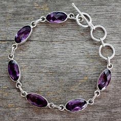 Amethyst tennis bracelet, 'Regal Violet' - Unique Sterling Silver and Amethyst Link Bracelet Elegant Silver Amethyst Jewelry, Fantasy Style Silver Amethyst Jewelry, Elegant Sterling Silver Amethyst Bracelet, Elegant Sterling Silver Amethyst Gemstone Bracelet, Silver Amethyst Bracelets Hallmarked, Initial Necklace Silver, Dolphin Jewelry, Gems Bracelet, White Gold Jewelry