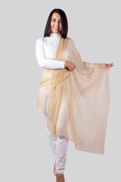 Handmade from start to finish. Made of the Purest Cashmere fibers.Delicate looking scarf that feels soft. 40"x80" / 1mx2m. Light as a feather at 2.5ounces / 70gms Elegant Beige Scarves For Festive Season, Elegant Cream Scarves For Festive Season, Elegant Cream Shawl Dupatta, Elegant Beige Festive Scarves, Beige Pashmina Dupatta, Festive Cream Shawl Dupatta, Festive Cream Dupatta Shawl, Festive Cream Shawl-style Dupatta, Festive Beige Scarves