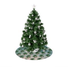 a christmas tree with snowflakes and palm trees on the bottom is in front of a white background