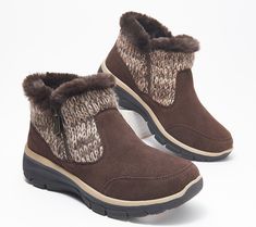 Extreme comfort has entered the chat with these sweater knit ankle boots. Their faux-fur trim hugs you with a loving embrace you'll be thankful for all winter long. From Skechers. Winter Boots With Cushioned Footbed And Medium Width, Winter Mid-calf Boots With Snip Toe Medium Width, Fitted Mid-calf Boots With Zipper For Winter, Best Winter Boots Women L.l.bean, Skechers Boots Woman Winter Discontinued, Travel Attire, Loving Embrace, Bullet Crafts, Purple Stuff