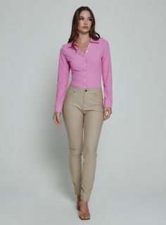 The Luxe Blouse features 4-Way Stretch fabrication that is both moisture-wicking and wrinkle free. This is a flattering semi-fitted blouse designed with mother of pearl buttons for a sophisticated look. Perfect for the office or a fancy dinner on the weekend. Details Model is 5'10" and wears a size small. Care: Machine wash cold on delicate cycle with similar colors. Do not bleach. Dry flat. Do not dry clean. Cold hand wash for best results. Composition: 78% Nylon | 22% Spandex Blouse Designed, Blazer Outfits Casual, Fitted Blouse, Fancy Dinner, Blazer Outfits, Pearl Buttons, Mother Of Pearl Buttons, Pink Blouse, Wrinkle Free