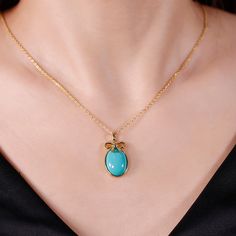 Enhance your graceful style with this oval turquoise pendant in sterling silver. High polish finish is featured in this stunning gemstone jewelry necklace, giving it a brilliant shine and glitz adding to its feminine charm. This chic necklace will surely update any woman's jewelry collection and will compliment casual and formal attires.Carat Weight: 5.615 ctStone Size: 13*17 mmStone Type: Jeulia® StoneNumber of Stones: 1 Stone Shape: OvalStone Color: TurquoiseWeight: 1.4 gWidth: 13.1 mmHeight: Elegant Turquoise Cabochon Pendant Necklace, Elegant Turquoise Cabochon Necklace, Elegant Turquoise Oval Pendant Jewelry, Elegant Turquoise Necklace With Round Pendant, Elegant Gold Turquoise Necklace With Oval Pendant, Elegant Silver Turquoise Necklace, Elegant Turquoise Pendant Necklace As Gift, Elegant Gold Turquoise Gemstone Necklace, Elegant Oval Turquoise Necklace As Gift