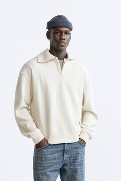 COMBINATION QUARTER ZIP POLO SWEATSHIRT White Quarter Zip Outfit, Quarter Zip Outfit, Zipper Outfit, Collar Sweatshirt, Zip Polo, Guys Clothing Styles, Polo Sweatshirt, Collared Sweatshirt