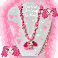 🎀Littlest Pet Shop Puppy Necklace🎀 - this necklace has an adorable authentic littlest pet shop as the pendant! - around 47cm long  - full of pretty bright pink beads - the Littlest pet shops I use are secound hand so they may have imperfections💖 Littlest Pet Shop 2000s, Littlest Pet Shop Vintage, Littlest Pet Shop A World Of Our Own, Littlest Pet Shop Nostalgia, Littlest Pet Shop Teeniest Tiniest, Littlest Pet Shop, Pink Beads, Girly Jewelry, Pet Shop