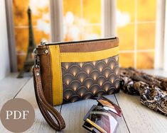 a purse sitting on top of a wooden table