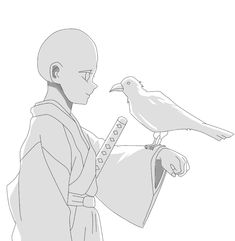 a drawing of a man with a bird on his arm