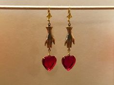 Stunning Gentle Heart earrings heart earrings dangle | Etsy Vintage Red Heart Earrings For Pierced Ears, Vintage Heart Charm Drop Earrings, Vintage Handmade Dangle Heart Earrings, Vintage Handmade Heart Dangle Earrings, Red Vintage Heart Earrings For Gifting, Red Vintage Heart Earrings For Gift, Red Vintage Heart Earrings, Vintage Red Heart Earrings As Gift, Vintage Red Heart Earrings For Gift