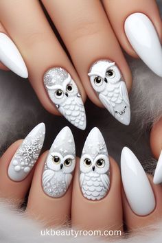 White nails are versatile, timeless, and suitable for any occasion. They offer a clean and polished look that complements any outfit. This post contains 39 white nail designs to help you stand out from the crowd. Cute, milk, milky, brown and, simple, short, gold and, gel, almond, coffin, square, with rhinestones, acrylic, with gems, with charms Owl Nail Art Designs, Cool Nail Art Short Nails, Moth Nail Design, Owl Nails Design, Short Nails Acrylic Design 2024, Designs For Short Square Nails, Nail Art Designs Square Nails, Pretty Brown Nails, Acrylic With Gems