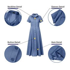 Denim Dress Short Sleeve Lapel Neck Party Shirt Dress – lastrafashion Denim Dress Short, Short Sleeve Denim Shirt, Short Sleeve Denim, Sundress Casual, Long Sundress, Denim Short Dresses, Lantern Sleeve Dress, Denim Shirt Dress, Dress Short Sleeve