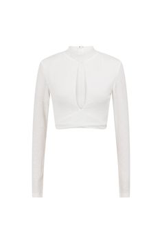 Pair it with jeans or a mini skirt and boots! The Lessi Top is made from a soft ribbed fabric in white with a white marl detail throughout. It is a cropped style featuring semi relaxed full length sleeves, high rounded neckline, keyhole cutout at bust and a cross-over detail at waist. Designed exclusively by Sabo. White Cropped Crop Top For Fall, White Stretch Crop Top For Fall, Fitted White Ribbed Cropped Sweater, White Stretch Cropped Sweater Trendy, White Stretch Cropped Sweater For Spring, White Stretch Cropped Sweater Trendy Style, Trendy White Stretch Cropped Sweater, White Stretch Cropped Sweater, Trendy White Fitted Cropped Sweater