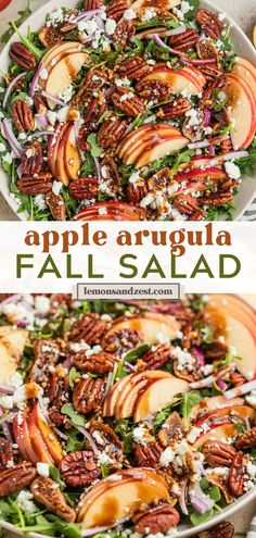 an apple salad with pecans, apples and feta cheese