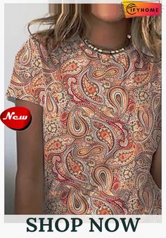 Paisley Vintage Short Sleeve T-shirt Casual Patterned Spring T-shirt, Patterned All Over Print T-shirt For Spring, Spring Patterned T-shirt With All Over Print, Casual Patterned Tops For Fall, Spring Patterned Short Sleeve T-shirt, Casual All Over Print T-shirt For Spring, Fall Short Sleeve Tops With All Over Print, Casual Fall T-shirt With Vintage Print, Casual Vintage Print T-shirt For Fall