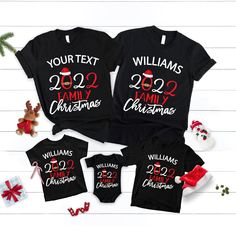 Custom Family Christmas Christmas Crew 2022 Matching T-shirt Cool Family Christmas Shirts, Black Crew Neck Top For New Year, Holiday Black T-shirt With Letter Print, New Year Crew Neck T-shirt With Letter Print, New Year Black Crew Neck T-shirt, Black Crew Neck T-shirt For New Year, Christmas Shirts Family, Pajamas Christmas, Funny Santa Claus