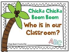 a poster with the words chicka chicka boom boom and an image of a palm tree