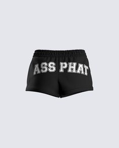 ASS PHAT, but that's obvious 😇 The perfect all-around black graphic shorts for any and all activities 😉 Made from a lightweight jersey, and complete with an elastic waistband, and front drawstring 🖤 Fuzzy Skirt, Confident Outfit, White Corset Dress, Hot Pink Fashion, Graphic Shorts, Short Pants Outfit, Vegan Leather Skirt, Red Mini Skirt, Flare Jumpsuit