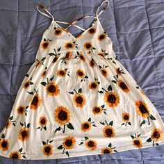 Sunflower Dress Shein Size Xl But Ran A Little Big. Tried On Once But Never Worn. Cute Floral Dress For Summer, Floral Print Mini Dress For Summer, Spring Beach Dress With Sunflower Print, Casual Sunflower Print Spring Dress, Summer Beach Dress With Sunflower Print, Spring Sundress With Sunflower Print, Sleeveless Sundress With Sunflower Print For Spring, Summer Cotton Dress With Sunflower Print, Casual Sunflower Print Beach Dress