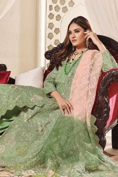 SHIRT STYLE: Long front open Shirt FABRIC: Slub Monarch Front fully embroidered, Embellished neckline of shirt with embroidered sleeves and back. Color: Olive Green TROUSER Straight Silk Trouser Color: Olive Green DUPATTA Embellished Dyed Burn out Dupatta Anarkali Salwar Kameez With Embroidered Sleeves, Festive Green Set With Embroidered Sleeves, Festive Green Sets With Embroidered Sleeves, V-neck Tops With Resham Embroidery For Eid, Resham Embroidery V-neck Tops For Eid, Designer Green Kurta With Embroidered Sleeves, Designer Embroidered V-neck Set, Embroidered V-neck Set For Designer Wear, Elegant Green Tops For Eid