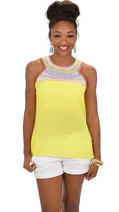 The Whole 9 Yards Top : The Blue Door Boutique Yellow Bohemian Tank Top For Summer, Embroidered Yellow Tops For Vacation, Yellow Embroidered Top For Vacation, Yellow Bohemian Tank Top For Spring, Yellow Tank Top For Spring Vacation, Yellow Tank Top For Vacation In Spring, Yellow Tank Top For Vacation And Spring, Yellow Bohemian Tank Top For Beach, Yellow Tank Top For Vacation