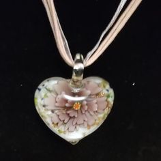 Pendant Is 10 In. Long. Clear With Purple Flowers. Never Worn. Excellent Condition. La Jewelry, Glass Heart Necklace, Pretty Jewelry, Glass Heart, Pretty Jewellery, Pink Ribbon, Glass Pendant, Murano Glass, Glass Pendants