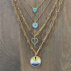 Keep the ocean close to your heart. Stunning multi color enamel and diamond Ocean charm. Great on any gold chain! Limited quantity. Available in two sizes. Clover Charm, Diamond Charm, The Ocean, Gold Chain, Gold Chains, Mother Of Pearl, Initials, Chain Necklace, Multi Color