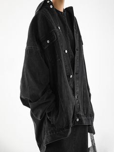 An oversized trucker jacket in washed black denim. Large and oversized design. Zippered sleeve pocket and button through detail. Model is in MINUSEY ONE SIZE. ✔️ Free worldwide express shipping over $100✔️ Loved by 6,500+ customers✔️ Limited edition collections, maximum styleStay ahead of the trend with can’t-find-anywhere-else staples. Your closet will thank you 💕* MINUSEY ONE SIZE = EU 34-36, US 2-6* 100% Cotton Denim* Dry clean* Made in Korea - Model Height: 172cm/5'7" (US 2, EU 34) Oversized Washed Black Denim Jacket For Spring, Oversized Edgy Cotton Denim Jacket, Black Washed Button-up Denim Jacket, Oversized Washed Black Grunge Denim Jacket, Oversized Washed Black Denim Jacket In Grunge Style, Oversized Washed Black Denim Jacket Grunge Style, Oversized Cotton Outerwear With Edgy Style, Black Utility Denim Jacket With Button Closure, Oversized Dark Wash Utility Outerwear