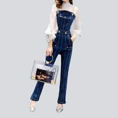 Unleash your fashion-forward trend with our 2023 Autumn Collection dark wash denim dungaree! With its slim fit and suspenders closure. this timeless piece is perfect for making a bold statement this season. Crafted from luxe denim and featuring a retro-meets-modern design. it's an expression of your unique confidence.Why This Dungaree is a Fashion Must-HaveBe a trendsetter this season with this chic and sophisticated dungaree. Its slim fit and dark wash will add an effortlessly stylish touch to Trendy Denim Jumpsuits With Suspenders, Trendy Denim Jumpsuits And Rompers With Suspenders, Trendy Denim Overall Jeans, Denim Jumpsuits And Rompers With Suspenders, Trendy High Rise Denim Overalls, Chic High-waist Denim Blue Overalls, Trendy Dark Wash High Rise Overalls, Chic Dark Wash Straight Leg Denim Jumpsuit, Trendy High Rise Dark Wash Overalls